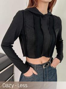 DAZY Long Sleeve Hooded Top - Black - View 1