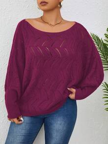 Calvaya Áo len hở vai tay cánh dơi cổ bất đối xứng cỡ lớn cho nữ - Màu Hồng Tươi - Xem 6