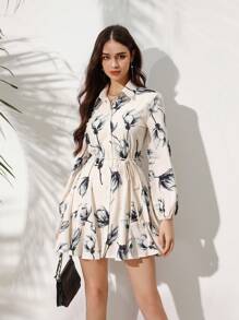 Aveloria Rosie Vestido de manga larga con estampado aleatorio, atuendo de vacaciones para mujer