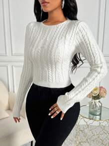 Chiquease 女士純色圓領毛衣 - 白色 - 查看 4