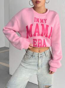 SHEIN Unity In thư Thả vai Áo nỉ - Hồng - Xem 5