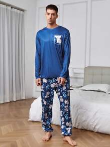男士睡衣和家居服,對比袖口和考拉印花,長袖和長褲,家庭裝媽咪和我(分別以3套出售) - 藍色 - 查看 6