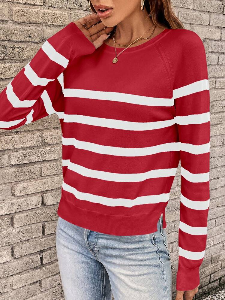 Striped Raglan Sleeve Sweater Pullover In Fall/Winter