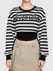 ROMWE Grunge Punk Sudadera De Manga Larga Con Cuello Redondo Y Rayas Para Mujer