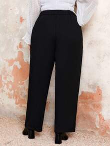 SHEIN Franclia 大尺碼高腰直筒褲 - 黑色 - 查看 2