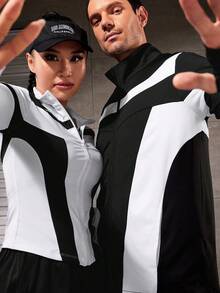 Manfinity Sport Streetwear Áo khoác thể thao phối màu cho nam - Đen và trắng - Xem 3