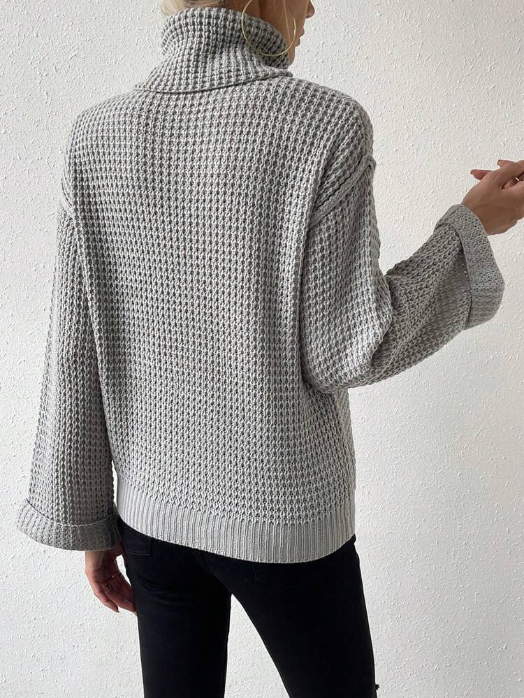 Turtleneck Sweater With Flared Sleeve Knit Pullover Fall Winter Sweater