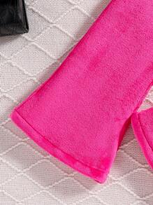 SHEIN 青少女連帽抓毛毛衣和印花運動長褲套裝 - 玫紅色 - 查看 3