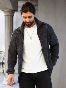 Manfinity Homme Herr Enfärgad Dragkedja Koftor - Mörkgrå - Visa 5