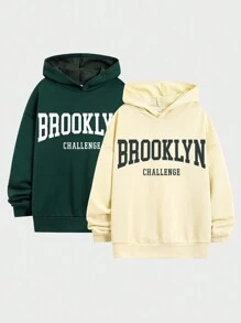 SHEIN Tween男孩休閒帽衫,有字母印花設計,兩種顏色可選,單件或成對販售 - 彩色 - 查看 1