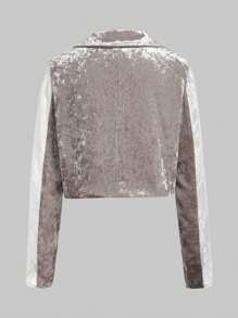 ROMWE PUNK Women'S Velvet Jacket With Rhinestone Decorated Tie - Silver - View 2