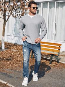 Manfinity Homme 男士大尺碼拼色 T 卹 - 灰色 - 查看 4