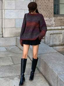 DAZY Gradient Round Neck Loose Fit Sweater With Drop Shoulder - Rusty Rose - View 5