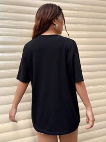 SHEIN Unity Của phụ nữ Lá thư In Ngắn tay Áo thun - màu đen - Xem 2