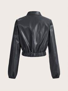 ROMWE PUNK Coa dây Túi có nắp Zip Không nút Áo khoác - Xám - Xem 2