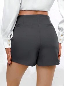 Quần culotte nữ màu trơn phối trước, kiểu dáng retro, năng động, thích hợp cho mùa hè. - Màu xám đen - Xem 2