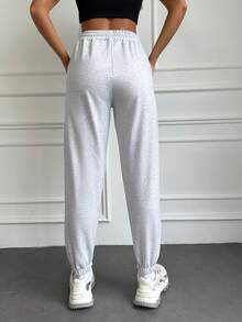 EURMUSE Đồ họa Chữ cái Eo dây rút Quần thể thao - Màu Xám nhạt - Xem 2