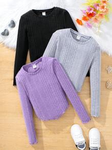 SHEIN 3入組少女不對稱前後T卹 - 淺灰紫 - 查看 1