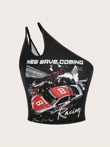 SHEIN Coolane 單肩摩托手上衣 - 黑色 - 查看 1