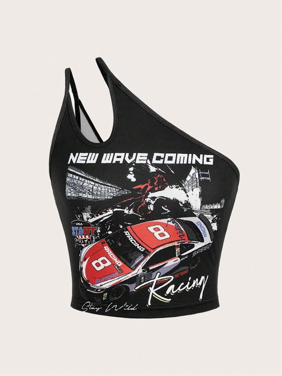 SHEIN Coolane 單肩摩托手上衣 - 黑色 - 查看 1