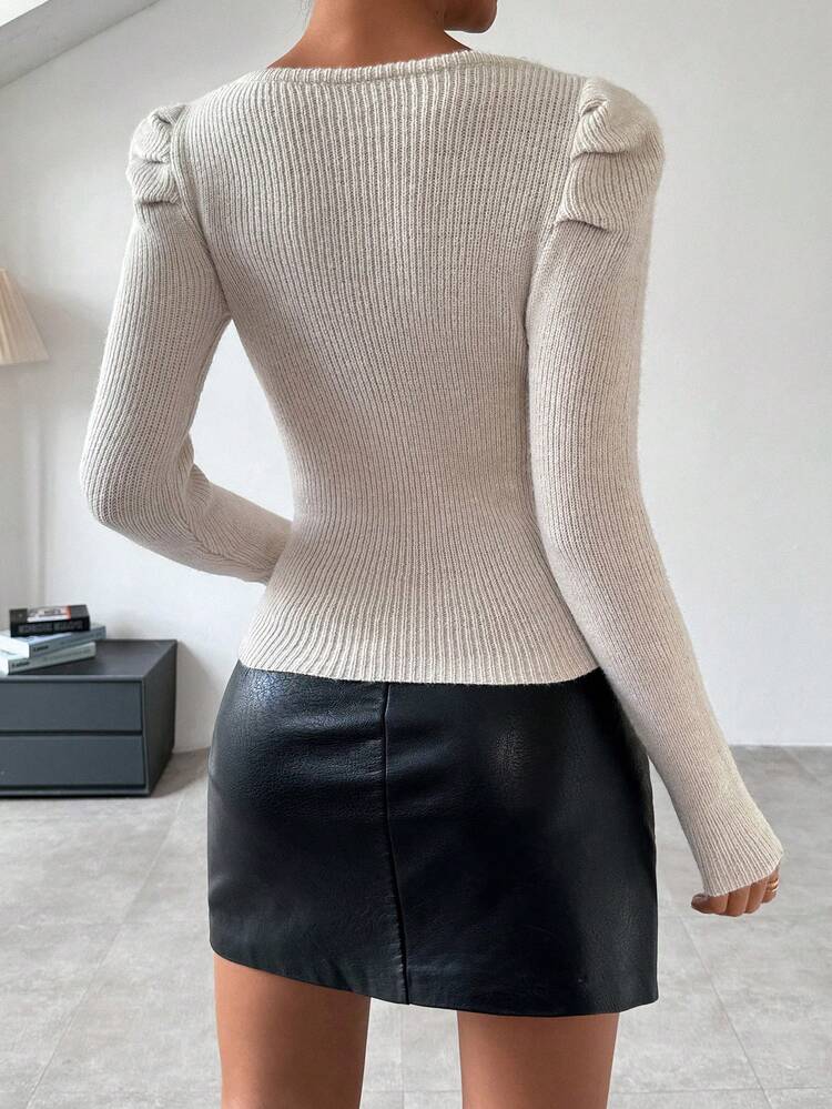 Long Sleeve Sweater With Scoop Neck Knit Pullover Fall Winter Sweater