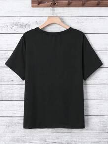 INAWLY Kích thước lớn Ngắn tay Áo thun Với Thiết kế - màu đen - Xem 2