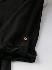 SHEIN LUNE Vestido De Talla Grande Con Puños Enrollados Y Color Liso Con Cinturón