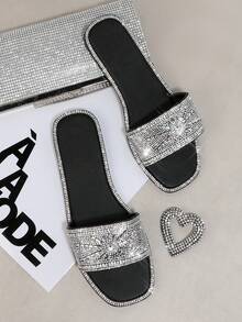 SHUZIA 女士鑲鑽平底涼鞋 - 黑色 - 查看 2