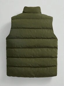 Manfinity Homme Men's Loose Puffer Vest Coat With Slant Zipper Pockets - Army Green - View 2