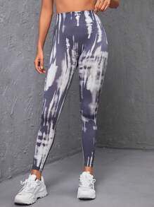 Gameset SHEIN Sport Leggings Deportivos De Talle Alto Teñidos En Tie-dye - Multicolor - Ver 3