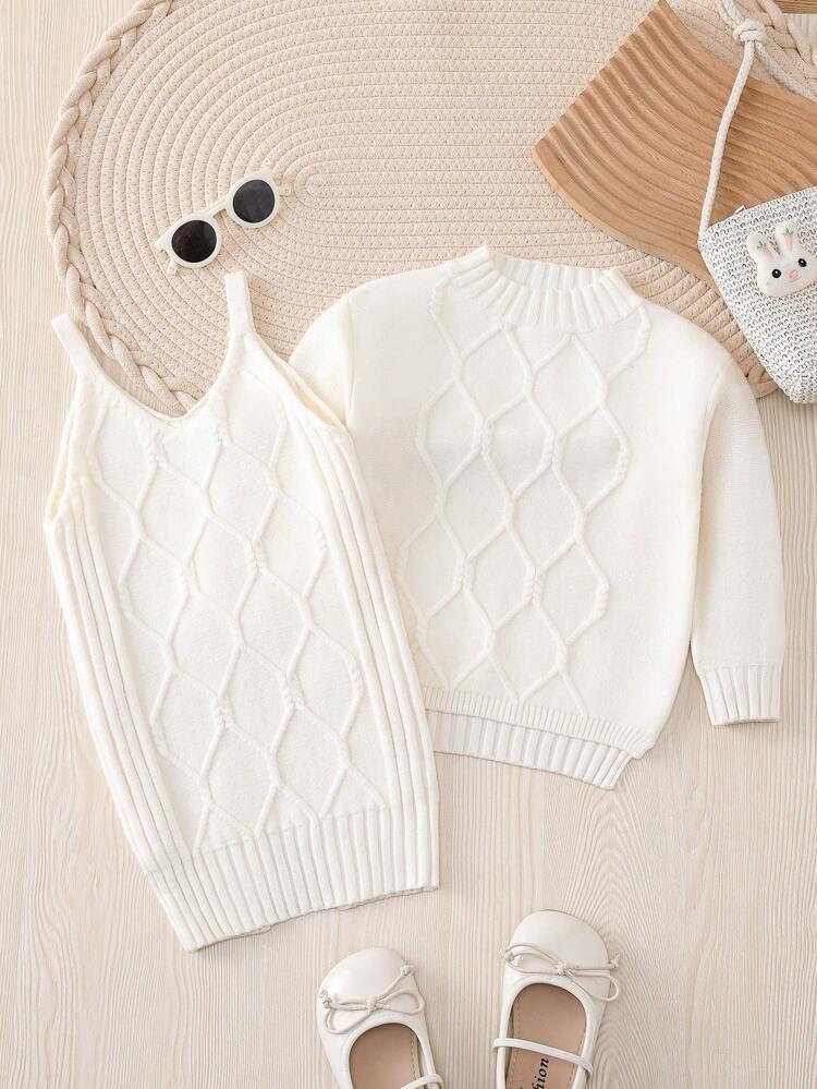 Fall/winter New Arrival Baby Girls' Half Turtleneck Sweater And Sweater Dress With Straps Set