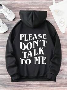 男/女休閒字母印花連帽衫,毛絨襯裡,時尚寬鬆秋冬運動衛衣,帶抽繩連帽口袋 - 黑色 - 查看 1