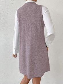 SHEIN LUNE 女士無袖短款毛衣連衣裙 - 藕粉色 - 查看 2