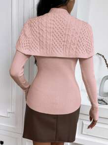 SHEIN Privé Women's 2 In 1 Buttoned Poncho And Sweater - Pink - View 2