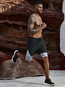 Manfinity Sport Corelite Pantaloni scurți sport 2 în 1 pentru bărbați, cu dungi contrastante, pantaloni scurți de trening, pantaloni scurți negri - Negru - Vizualizare 6