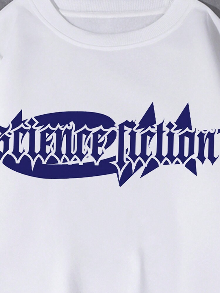 Sudadera Blanca Con Cuello Redondo Y Estampado Para Hombres - Blanco - Añade 4