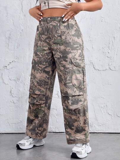Plus Size Full Printed Straight Leg Jeans