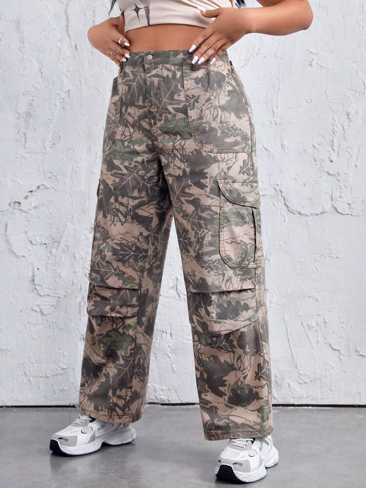 Plus Size Full Printed Straight Leg Jeans