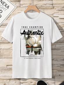 男士白色圓領印花t恤 - 白色 - 查看 1