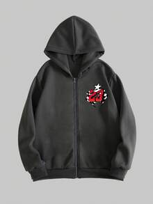 ROMWE MEN Goth Nam Đơn giản Màu thuần Hoodie Với In Ô tô - Màu xám đen - Xem 2