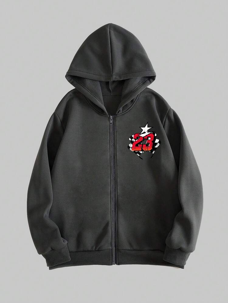 ROMWE MEN Goth 男士簡約純色帶車紋連帽衛衣 - 深灰色 - 查看 2