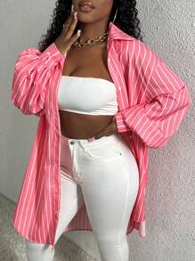 Slaydiva 宽松版型纽扣条纹休闲衬衫 - 彩色 - 查看 1