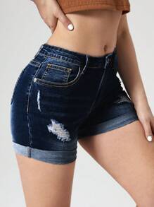 SHEIN Essnce 磨邊牛仔短褲