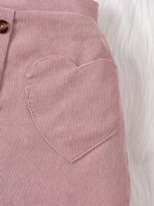 SHEIN Cô Gái Trẻ Màu thuần Love Thêu trái tim Chi tiết Nút Váy - Hồng - Xem 6