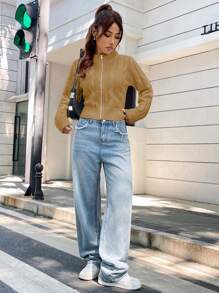 SHEIN Unity Áo len cardigan dệt kim thường ngày cho nữ - màu nâu - Xem 5