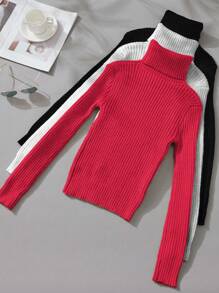 SHEIN Unity Women'S Turtleneck Ribbed Sweater Pullover - Multicolor - View 5