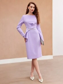 MOTF PREMIUM FITTED DRAPED SPLIT BACK DRESS - Purple - View 7