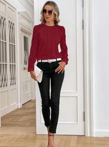 SHEIN Clasi Blusa Roja Para Mujer Sin Espalda De Encaje - Rojo - Ver 3