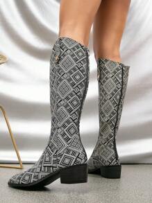 Women's High Heel Pointed Toe Knee-high Boots With Back Zipper