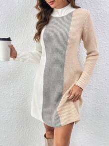 SHEIN LUNE Women's Color Block Short Knitted Sweater Dress Fall Cloth For Women - Multicolor - View 5